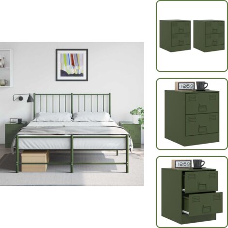 Mesitas de noche acero - vidaXL Mesitas de noche 2 unidades acero verde 34,5x39x44 cm -