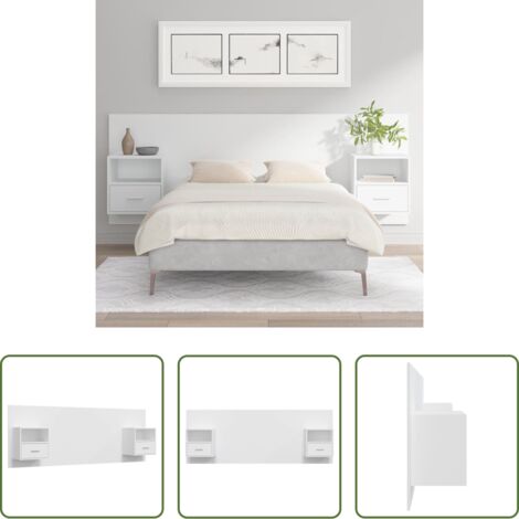 Mesitas de noche -  Cabecero de cama con mesitas madera contrachapada blanco