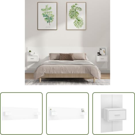 Mesitas de noche -  Cabecero de cama con mesitas madera contrachapada blanco