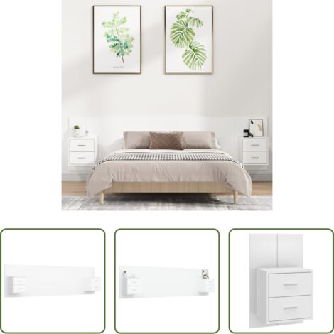 Mesitas de noche -  Cabecero de cama con mesitas madera contrachapada blanco