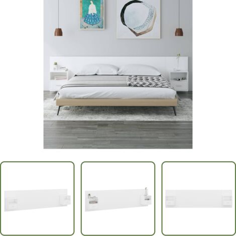 Mesitas de noche -  Cabecero de cama con mesitas madera contrachapada blanco