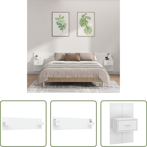 Mesitas de noche -  Cabecero de cama con mesitas madera contrachapada blanco