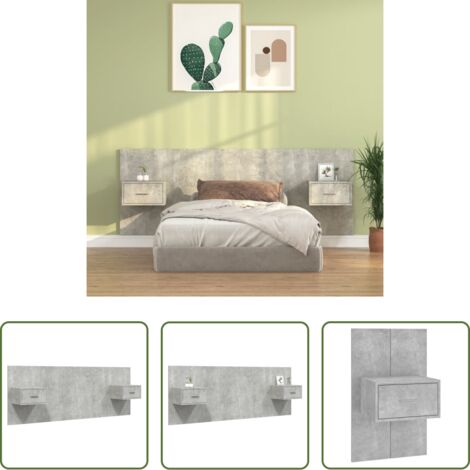Mesitas de noche -  Cabecero de cama con mesitas madera contrachapada gris hormigón