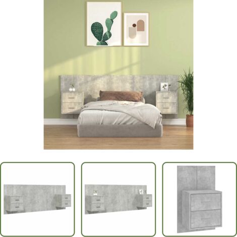 Mesitas de noche -  Cabecero de cama con mesitas madera contrachapada gris hormigón