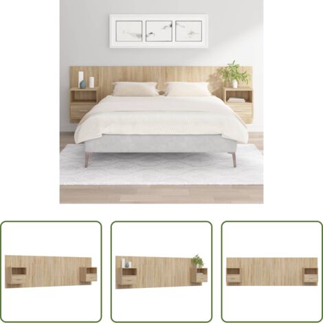 Mesitas de noche -  Cabecero de cama con mesitas madera contrachapada roble Sonoma