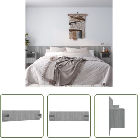 Mesitas de noche -  Cabecero de cama y mesitas madera contrachapada gris Sonoma