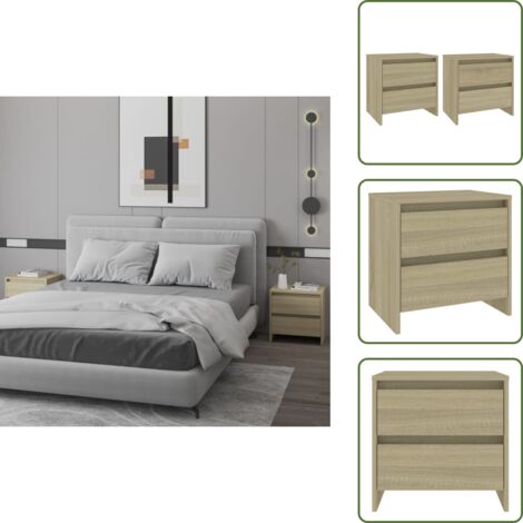 Mesitas de noche con cajones - vidaXL Mesitas de noche 2 uds madera ingeniería roble Sonoma - Mesitas de noche para dormitorio