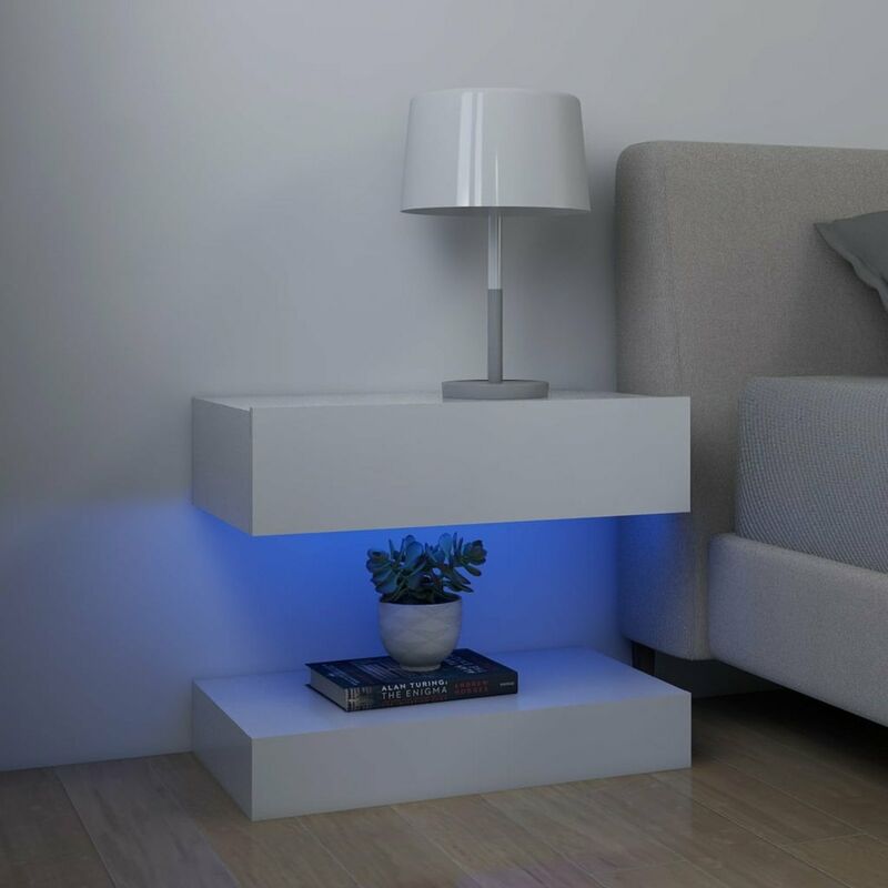 

Happyshopping - Mesitas de noche con LED 2 uds aglomerado blanco 60x35 cm
