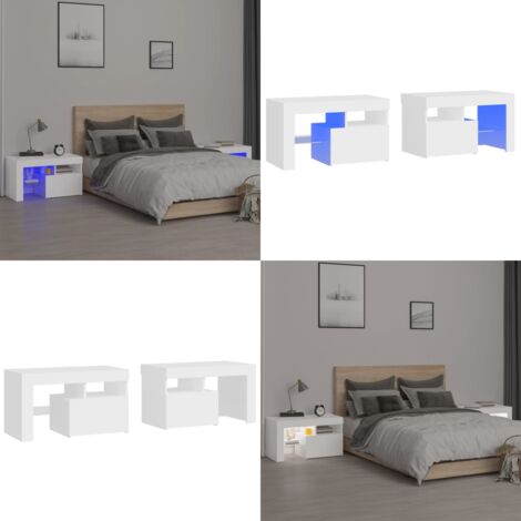 Mesitas de noche con luces LED 2 uds blancas 70x36,5x40cm - Luz led - Mesita de noche con luz led