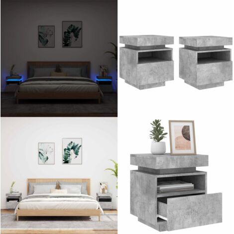 Mesitas de noche con luces LED 2 uds gris hormigón 40x39x48,5cm - Luz led - Mesita de noche con luz led
