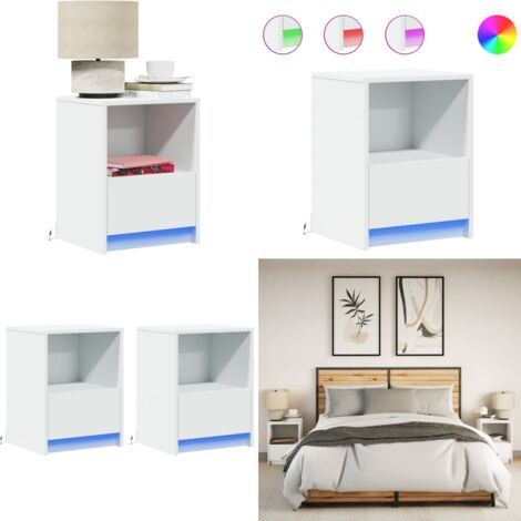 Mesitas de noche con luces LED 2 uds madera ingeniería blanca - Luz led - Mesita de noche con luz