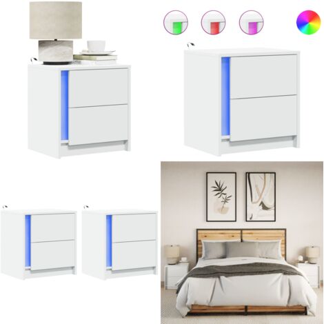 Mesitas de noche con luces LED 2 uds madera ingeniería blanca - Luz led - Mesita de noche con luz