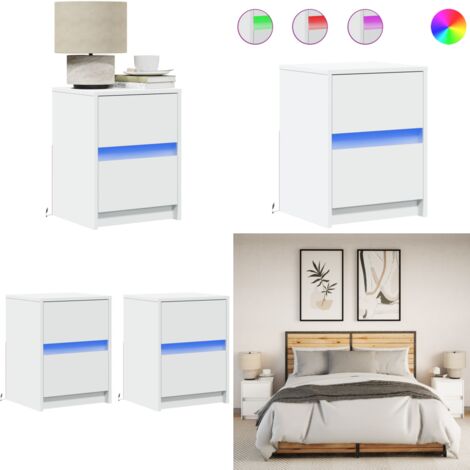 Mesitas de noche con luces LED 2 uds madera ingeniería blanca - Luz led - Mesita de noche con luz