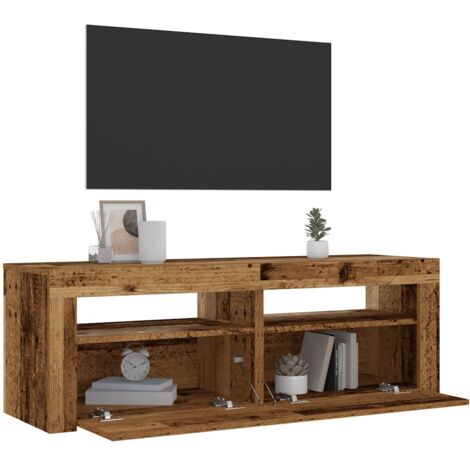 Mesitas de noche con luces LED 2 uds madera vieja 60x35x40 cm
