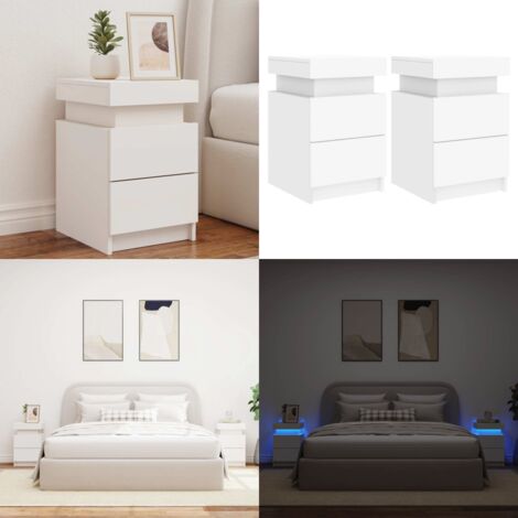 Mesitas de noche con luces LED 2 unidades blanco 35x39x55 cm - Luces LED - Mesitas de noche con luz