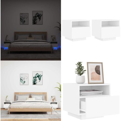 Mesitas de noche con luces LED 2 unidades blanco 40x39x37 cm - Luz led - Mesita de noche con luz led