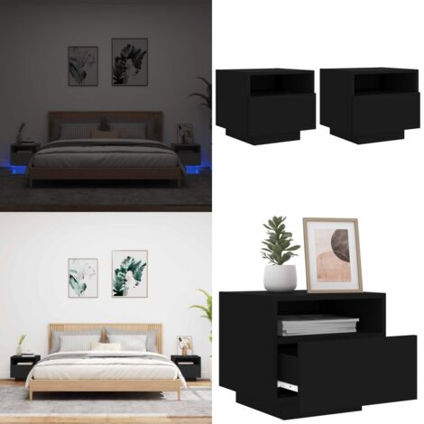 Mesitas de noche con luces LED 2 unidades negro 40x39x37 cm - Luces LED RGB - Mesitas de noche con luz