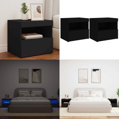 Mesitas de noche con luces LED 2 unidades negro 50x40x45 cm - Luz led - Mesitas de noche con luz
