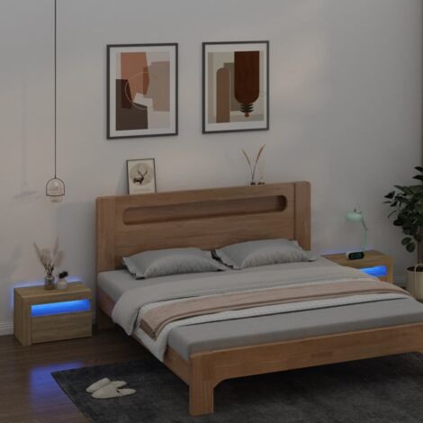 Mesitas de noche con luces LEDs 2 uds roble 60x35x40 cm
