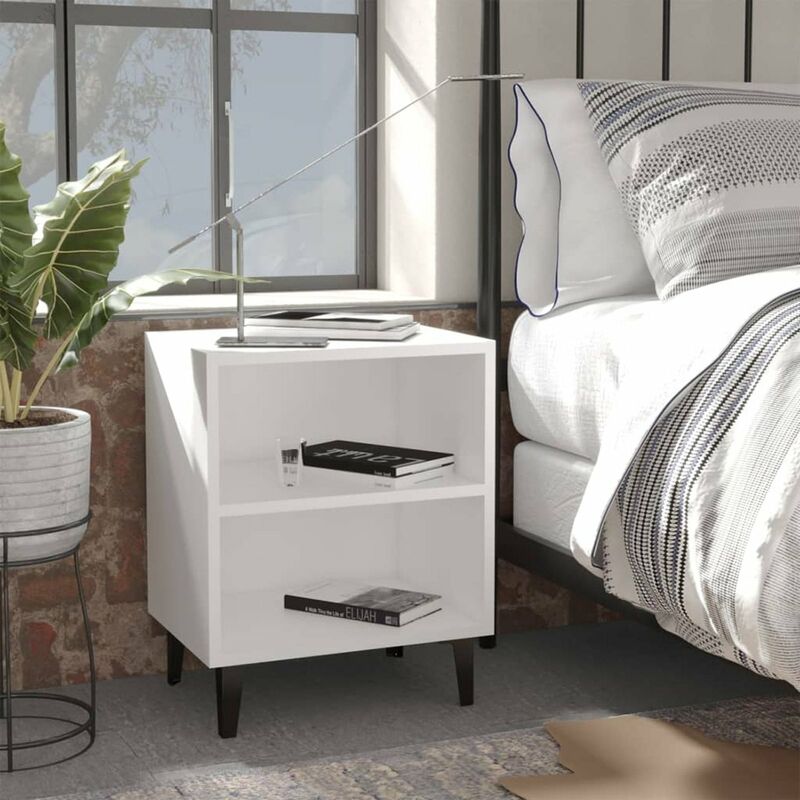 

Mesitas de noche con patas de metal 2 uds blanco 40x30x50 cm