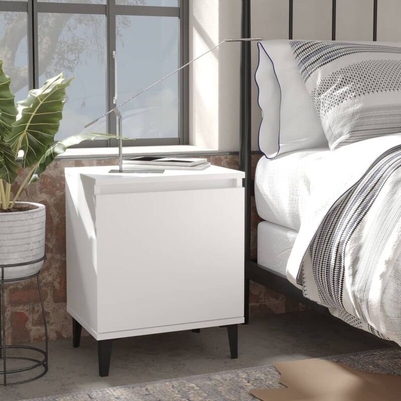 

Mesitas de noche con patas de metal 2 uds blanco 40x30x50 cm