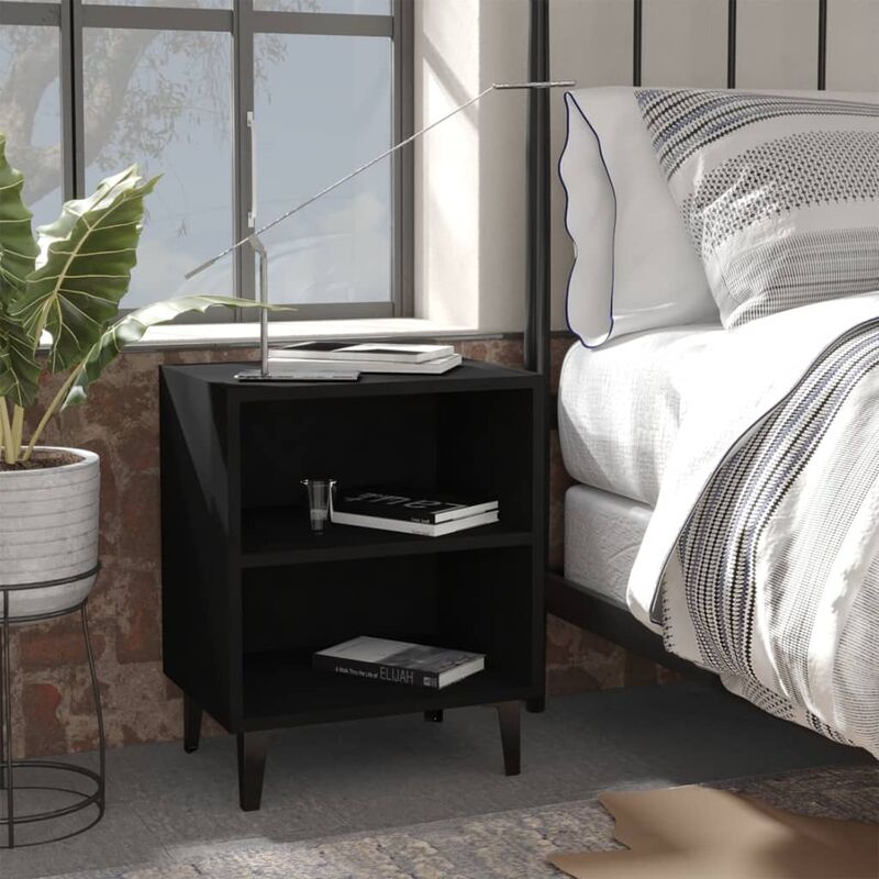 

Mesitas de noche con patas de metal 2 uds negro 40x30x50 cm