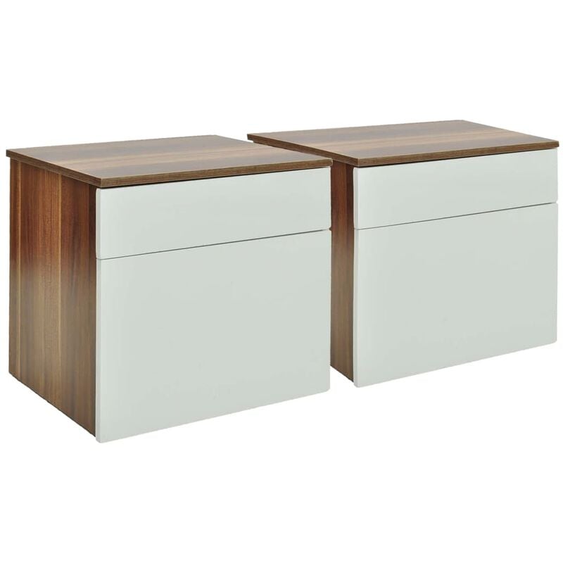 

vidaXL Mesitas de noche con un cajón marrón/blanco 2 unidades - Blanco
