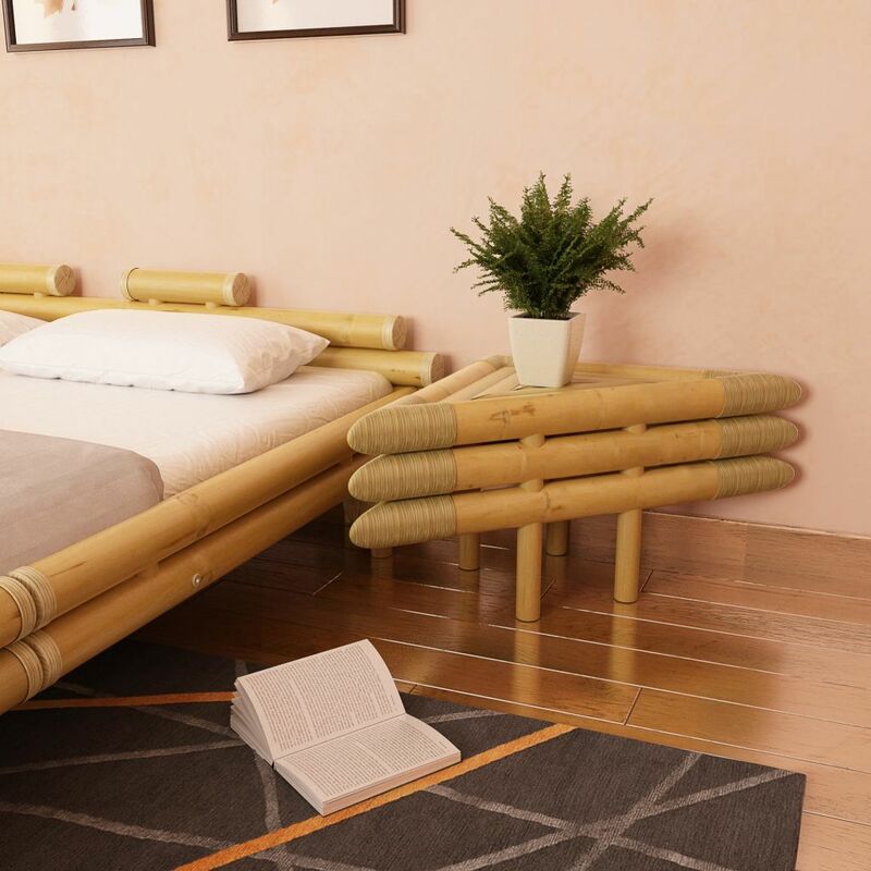

Mesitas de noche de bambu natural 2 unidades 60x60x40 cm