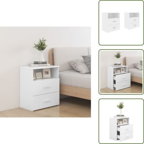 Mesitas de noche de madera - vidaXL Mesitas de noche 2 unidades aglomerado blanco 50x32x60 cm - Mesitas de noche escandinava