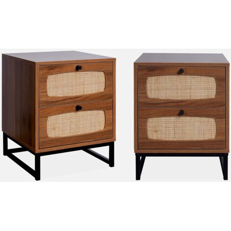 Mesitas de noche de madera y caña, set de 2
