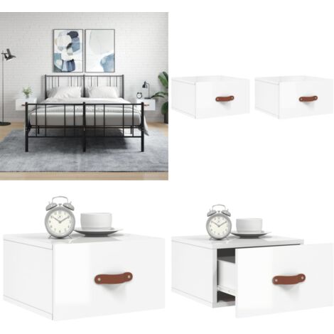 Mesitas de noche de pared 2 uds blanco brillo 35x35x20 cm - Mesita de pared - Mesita de noche de pared
