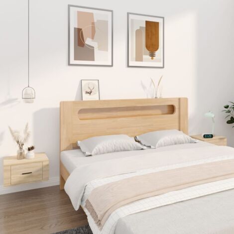 Mesitas de noche de pared 2 uds color roble  50x36x25 cm
