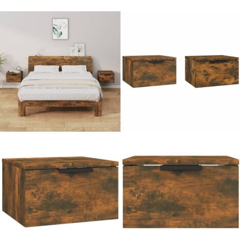 Mesitas de noche de pared 2 uds color roble ahumado 34x30x20 cm - Mesita de pared - Mesita de noche de pared