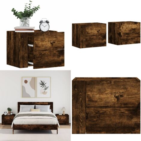 Mesitas de noche de pared 2 uds color roble ahumado 45x30x35 cm - Mesita de pared - Mesita de noche de pared