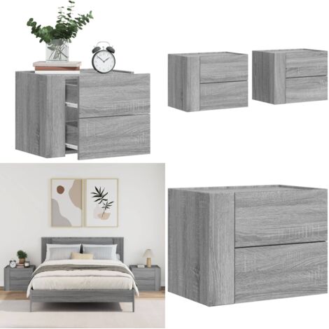 Mesitas de noche de pared 2 uds gris Sonoma 45x30x35 cm - Mesita de pared - Mesita de noche de pared