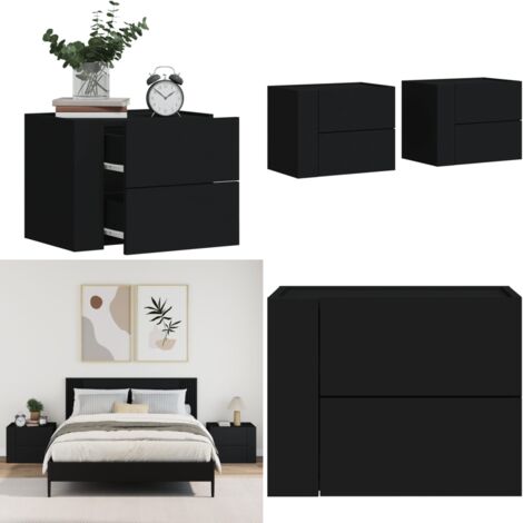 Mesitas de noche de pared 2 unidades negra 45x30x35 cm - Mesita de pared - Mesita de noche de pared