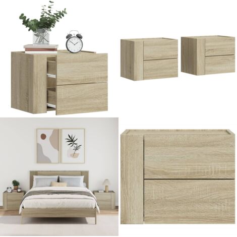 Mesitas de noche de pared 2 unidades roble Sonoma 45x30x35 cm - Mesita de pared - Mesita de noche de pared
