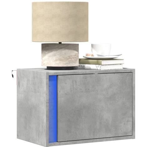 Mesitas de noche de pared con luces LED 2 uds gris hormigón