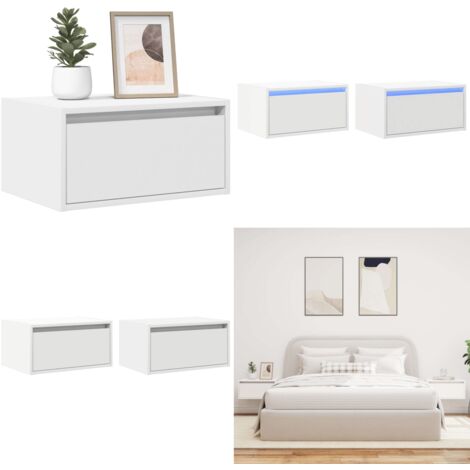Mesitas de noche de pared con luces LED 2 unidades blanco - Mesita de pared - Luces LED