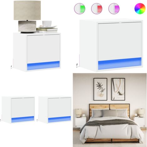Mesitas de noche de pared con luces LED 2 unidades blanco - Mesitas de pared - Luces LED