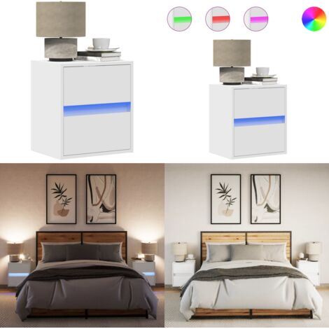 Mesitas de noche de pared con luces LED 2 unidades blanco - Mesitas de pared - Luces LED