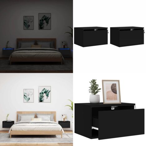Mesitas de noche de pared con luces LED 2 unidades negro - Mesita de pared - Luces LED