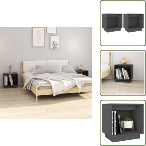 Mesitas de noche de pino - vidaXL Mesitas de noche 2 uds madera maciza de pino gris 40x30x40 cm -