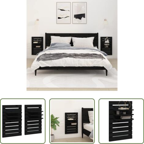 Mesitas de noche -  Estantes mesitas de pared 2 uds madera maciza de pino negro
