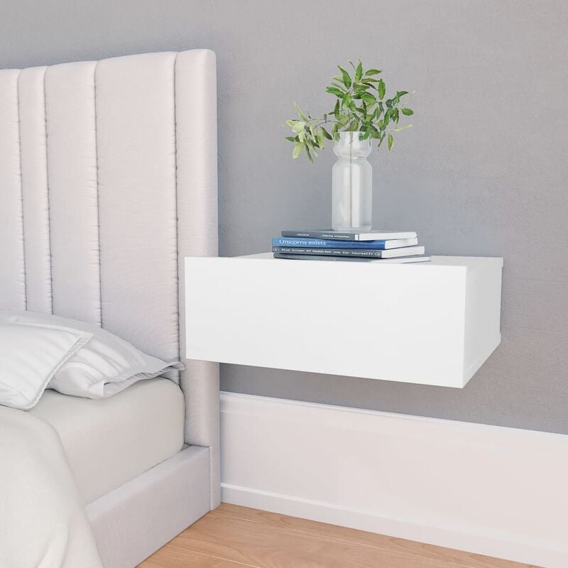 

Mesitas de noche flotante 2 uds aglomerado blanco 40x30x15cm - Blanco