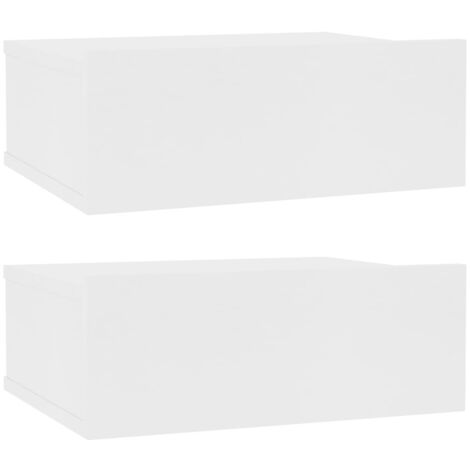 Mesitas de noche flotante 2 uds aglomerado blanco 40x30x15cm