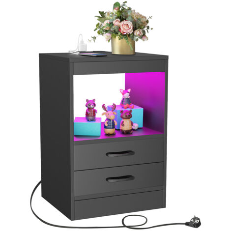 Mesitas de Noche LED, Mueble de Almacenamiento, Mesa de Noche, 3 cajones y 16 Colores LED Adecuada, 2 Puertos y 2 Tomas USB, para Cualquier Cama y Dormitorio 40 x 35 x 60 cm
