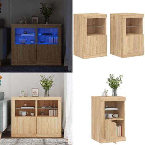 Mesitas de noche luces LED 2 uds madera ingeniería roble Sonoma - Luces LED - Armarios auxiliares