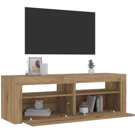 Mesitas de noche luces LEDs 2 uds roble artesanal 60x35x40 cm