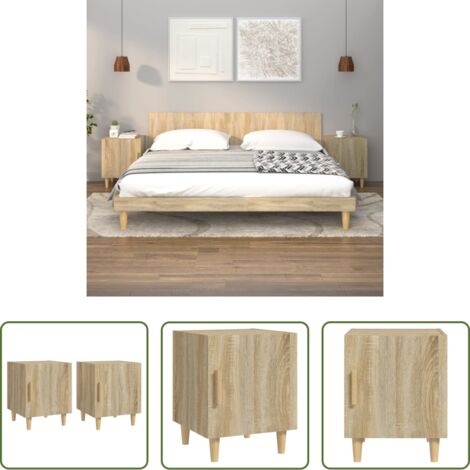 Mesitas de noche -  Mesitas de noche 2 uds madera contrachapada color roble Sonoma
